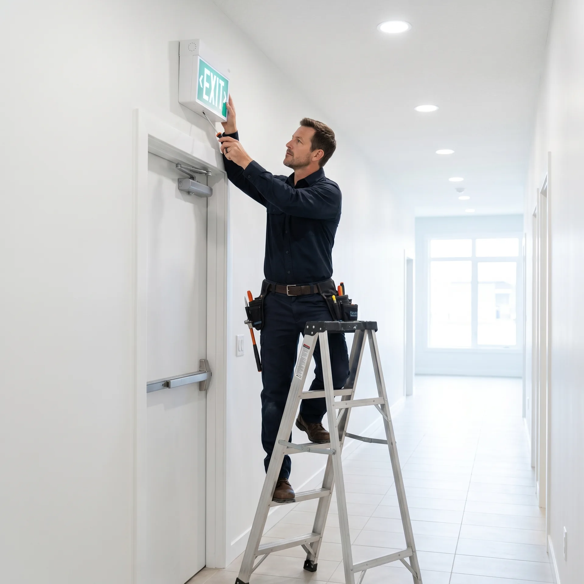 Haven Electrical electrician installing emergency lighting in a Cork commercial premises
