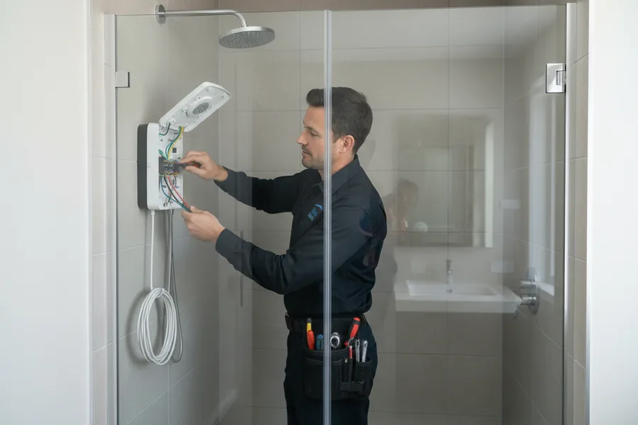 Haven Electrical electrician installing an electric shower in a Cork bathroom