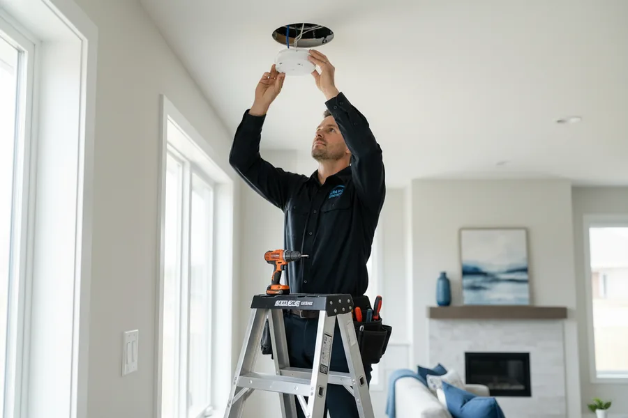 Haven Electrical electrician fitting a smoke alarm to a ceiling in a Cork home