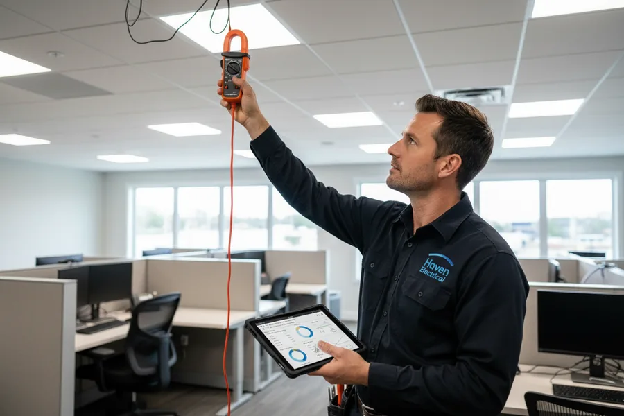Haven Electrical electrician completing maintenance work at a Cork commercial site