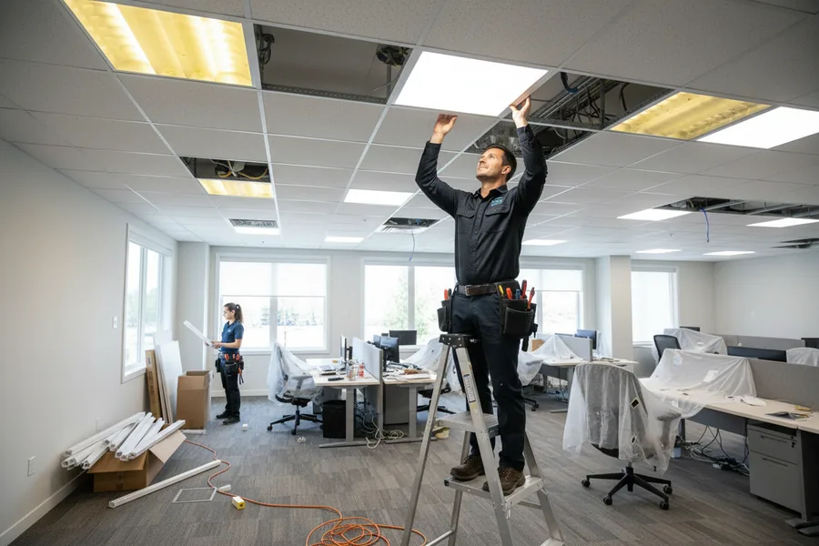 Haven Electrical electrician fitting industrial LED lighting in Cork